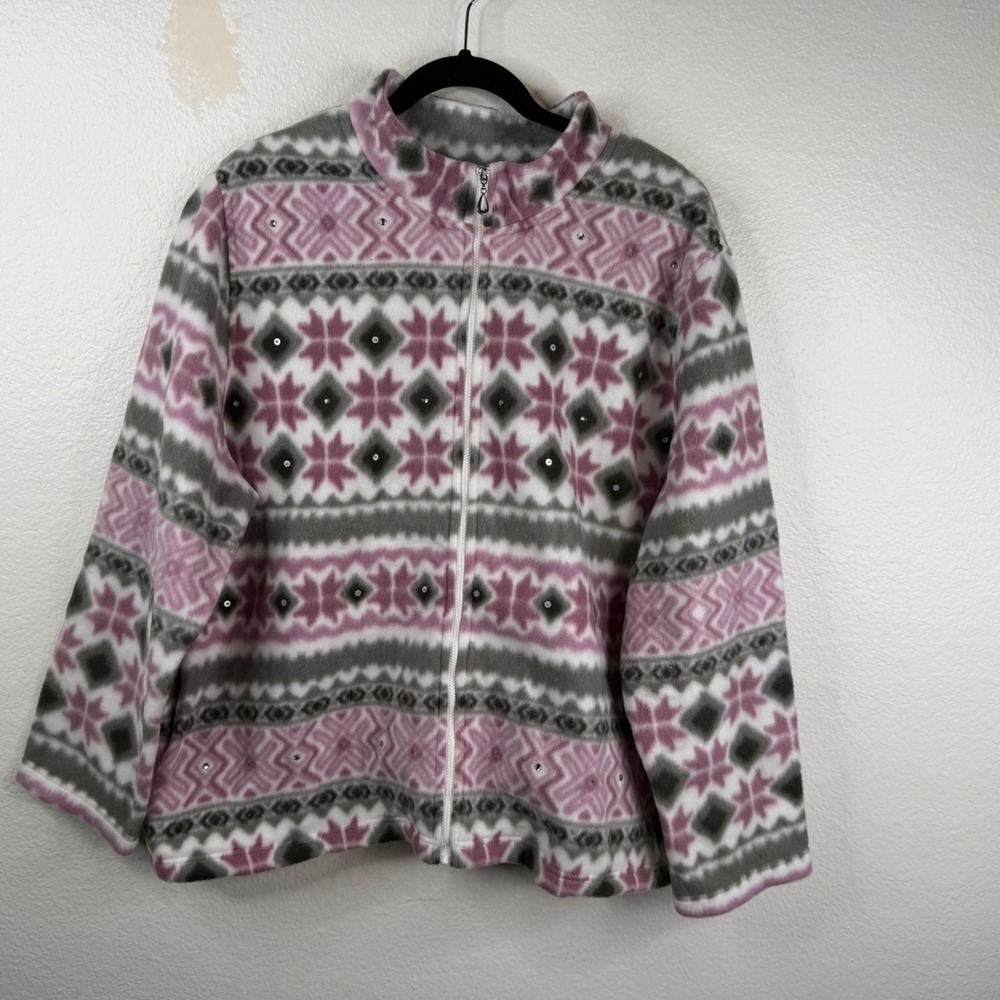 Alfred Dunner Women's Fleece Jacket Multicolor Size 3X Zip Up Rhinestones
